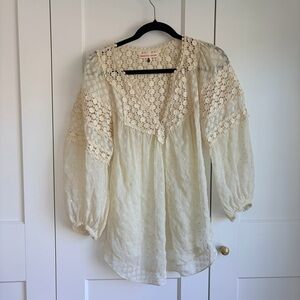 Rebecca Taylor Cream Crochet Lace Blouse | 2